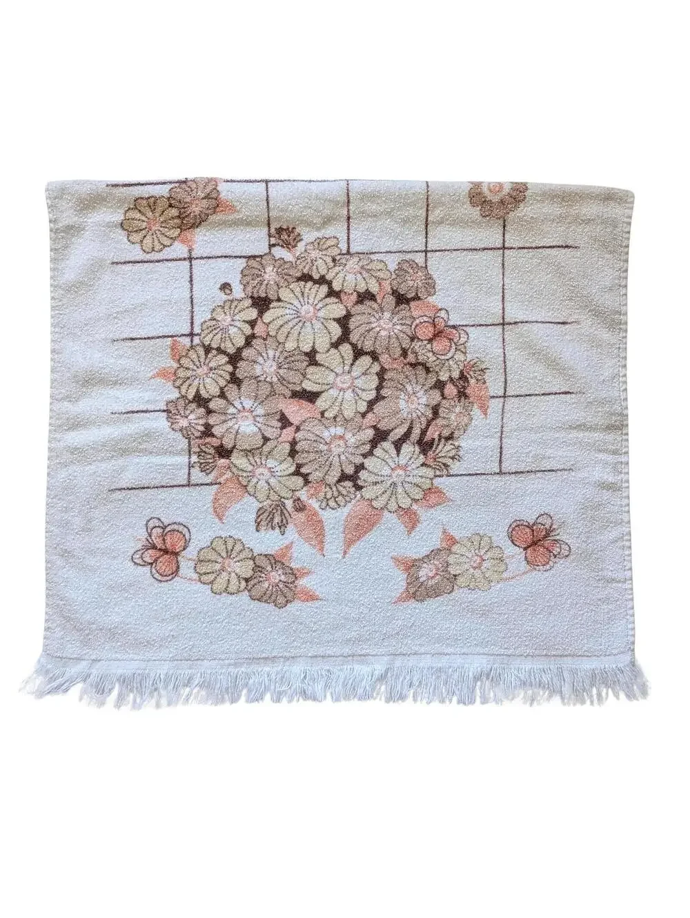 Vintage Bath Towel with Daisies & Butterflies